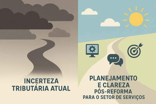 Ilustração conceitual da transição para um planejamento tributário claro para o setor de serviços após a Reforma Tributária.