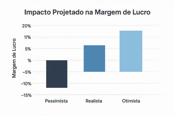 Gráfico de análise de cenários mostrando o impacto da reforma tributária na margem de lucro, um serviço da Gonçalves Contabilidade.