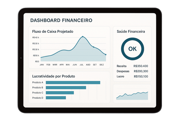Dashboard financeiro demonstrando a clareza e o controle obtidos com os serviços de BPO Financeiro da Gonçalves Contabilidade.