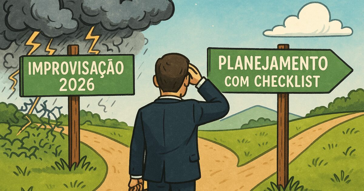 Ilustração sobre a importância do planejamento com um checklist para a reforma tributária de 2026 em vez da improvisação.