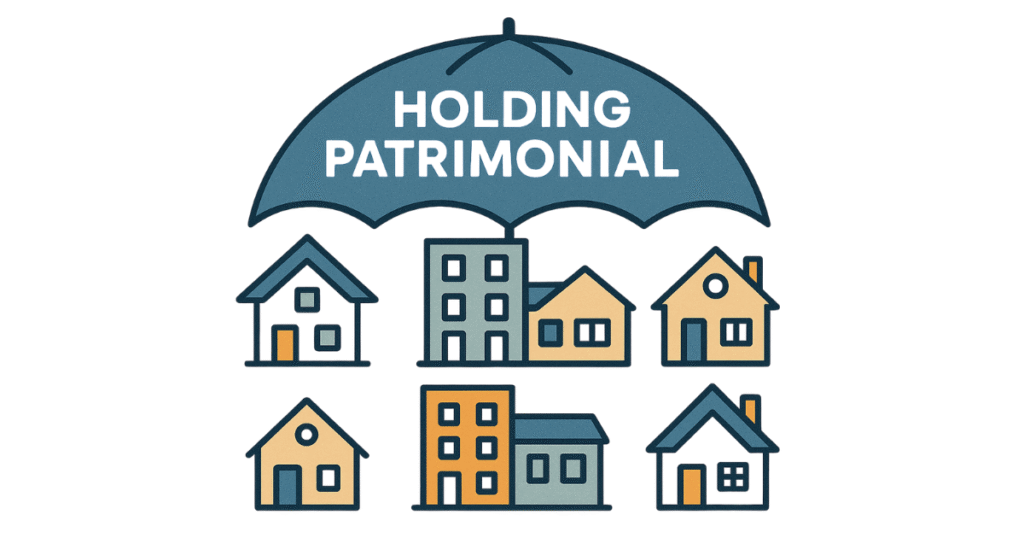 Ilustração mostrando como uma holding patrimonial funciona como uma estrutura de proteção para imóveis alugados contra a nova tributação.