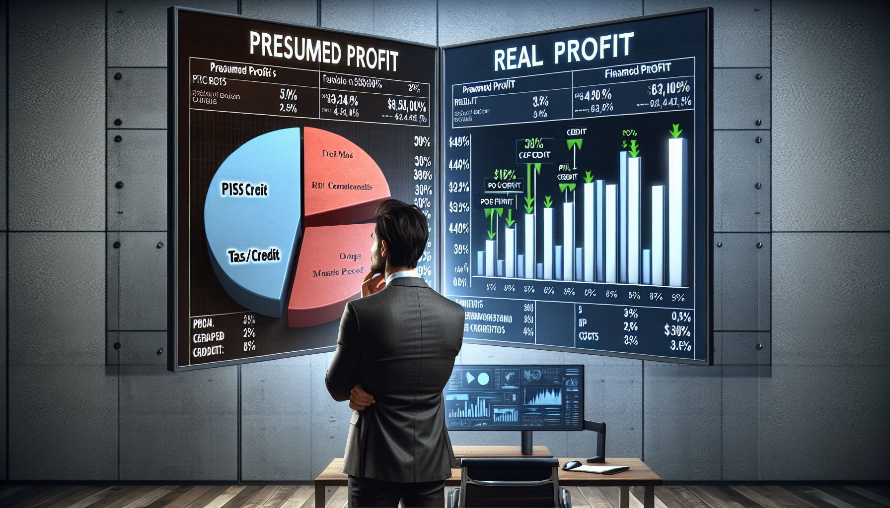 Comparativo gráfico entre Lucro Presumido e Lucro Real para blindadoras, mostrando a gestão de créditos fiscais.