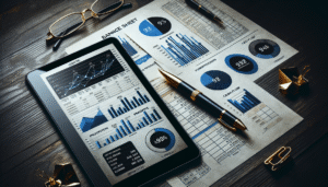 Comparativo entre um balanço fiscal e relatórios gerenciais em um tablet, mostrando a clareza da contabilidade consultiva.