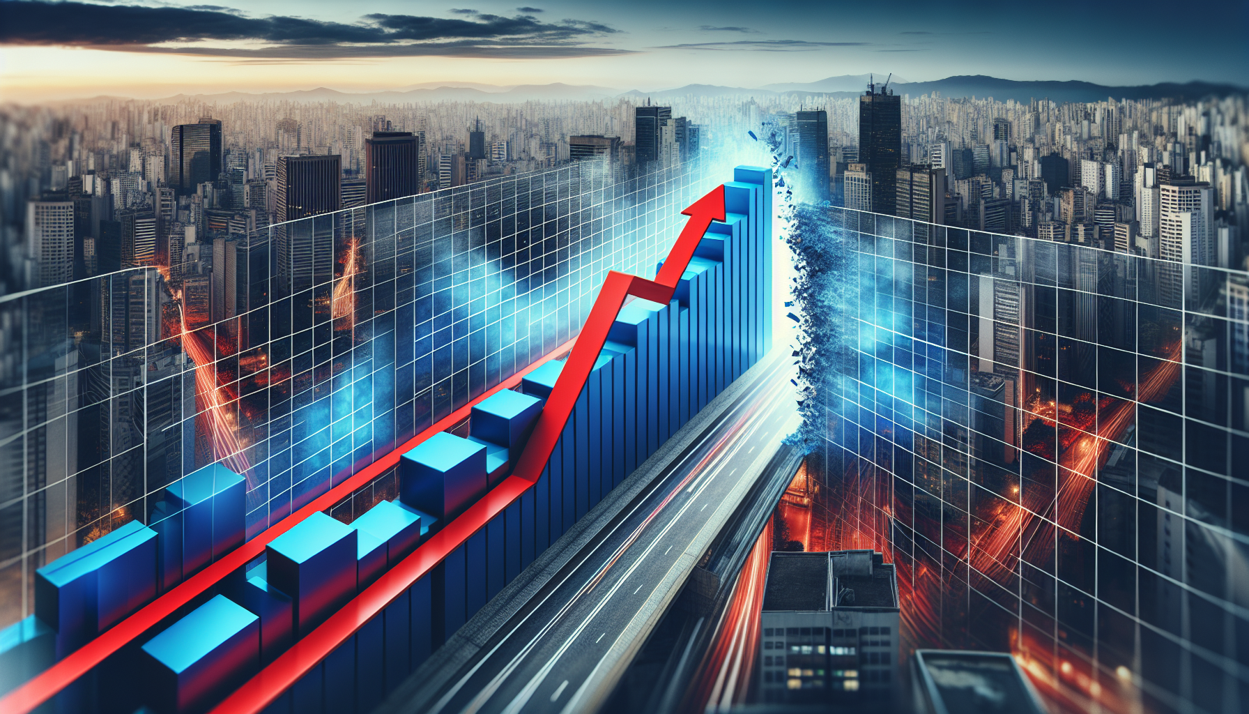 Gráfico financeiro rompendo o teto de faturamento do Lucro Presumido, indicando migração obrigatória.