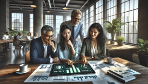 Profissionais em São Paulo analisando a economia gerada pelos créditos de IBS e CBS na reforma tributária.