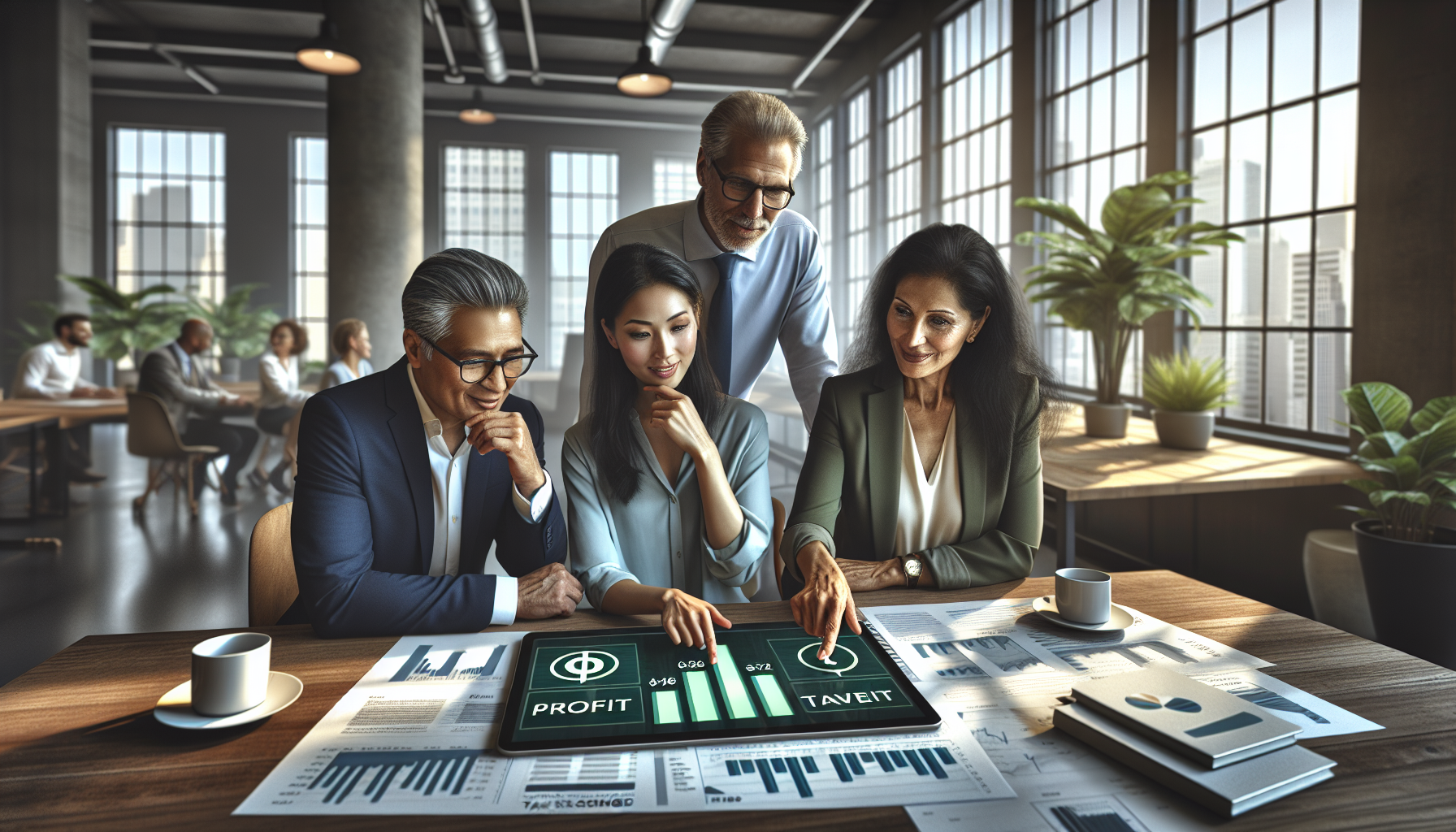 Profissionais em São Paulo analisando a economia gerada pelos créditos de IBS e CBS na reforma tributária.